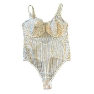 Victoria’s Secret Elegant Lace Bodysuit in Cream size 36C